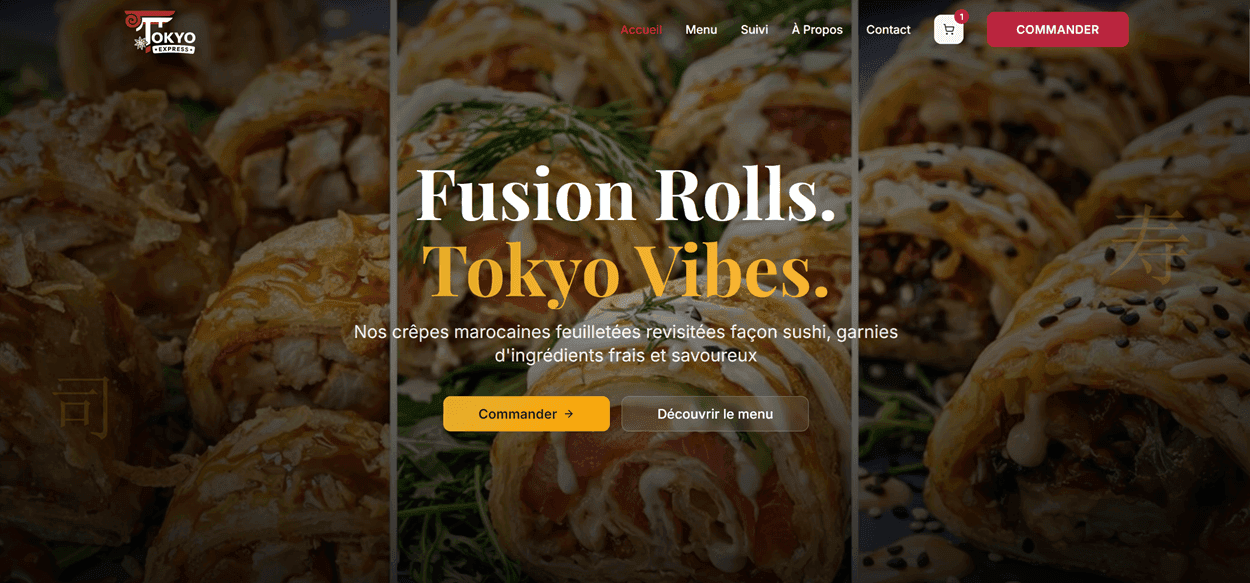 Page d'accueil du site Be Tokyo, restaurant fusion marocain-japonais
